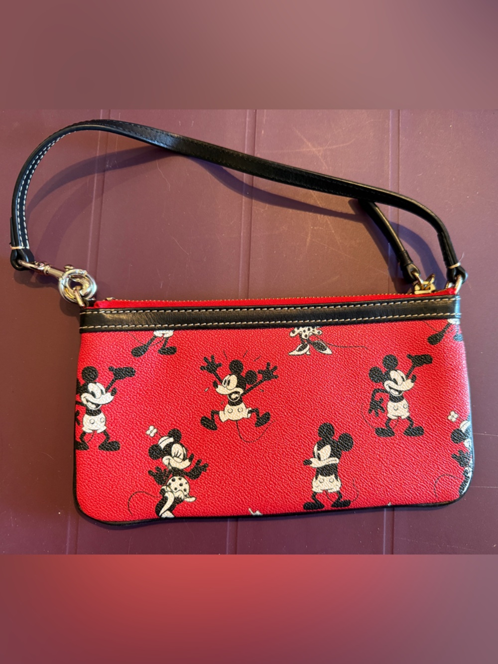 Dooney & Bourke Red Mickey Mouse Wristlet with Black Trim - Picture 3 of 7